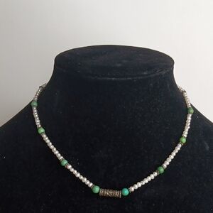 Elegant Pearl Like and Green Beaded Necklace